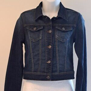 Cropped jean jacket dark wash small Basic Denim WAX JEANS Small